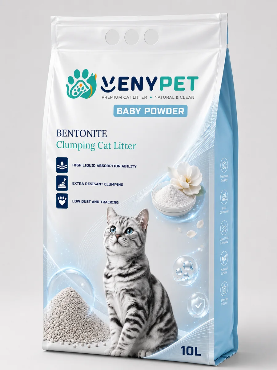VENYPET Baby Powder bentonite clumping cat litter front bag