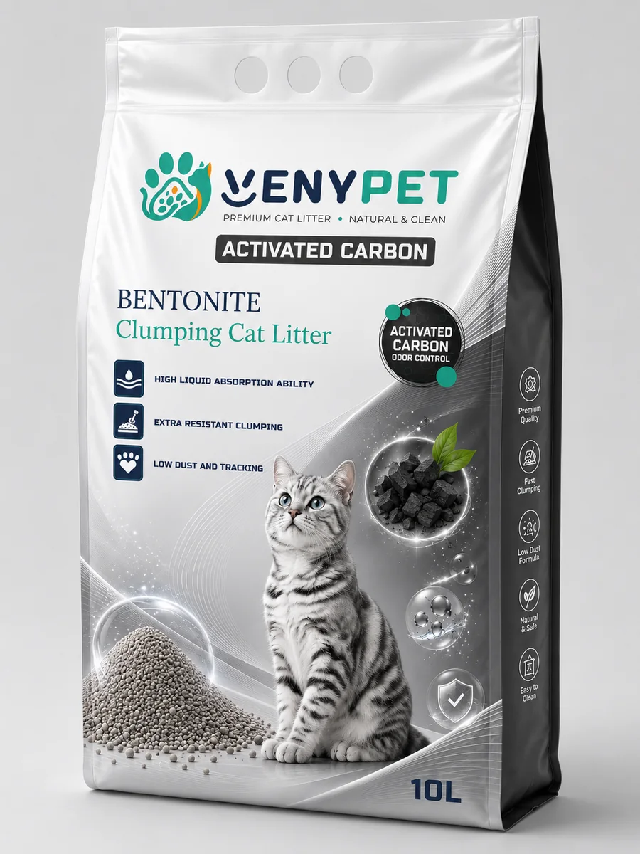 VENYPET Activated Carbon bentonite clumping cat litter front bag