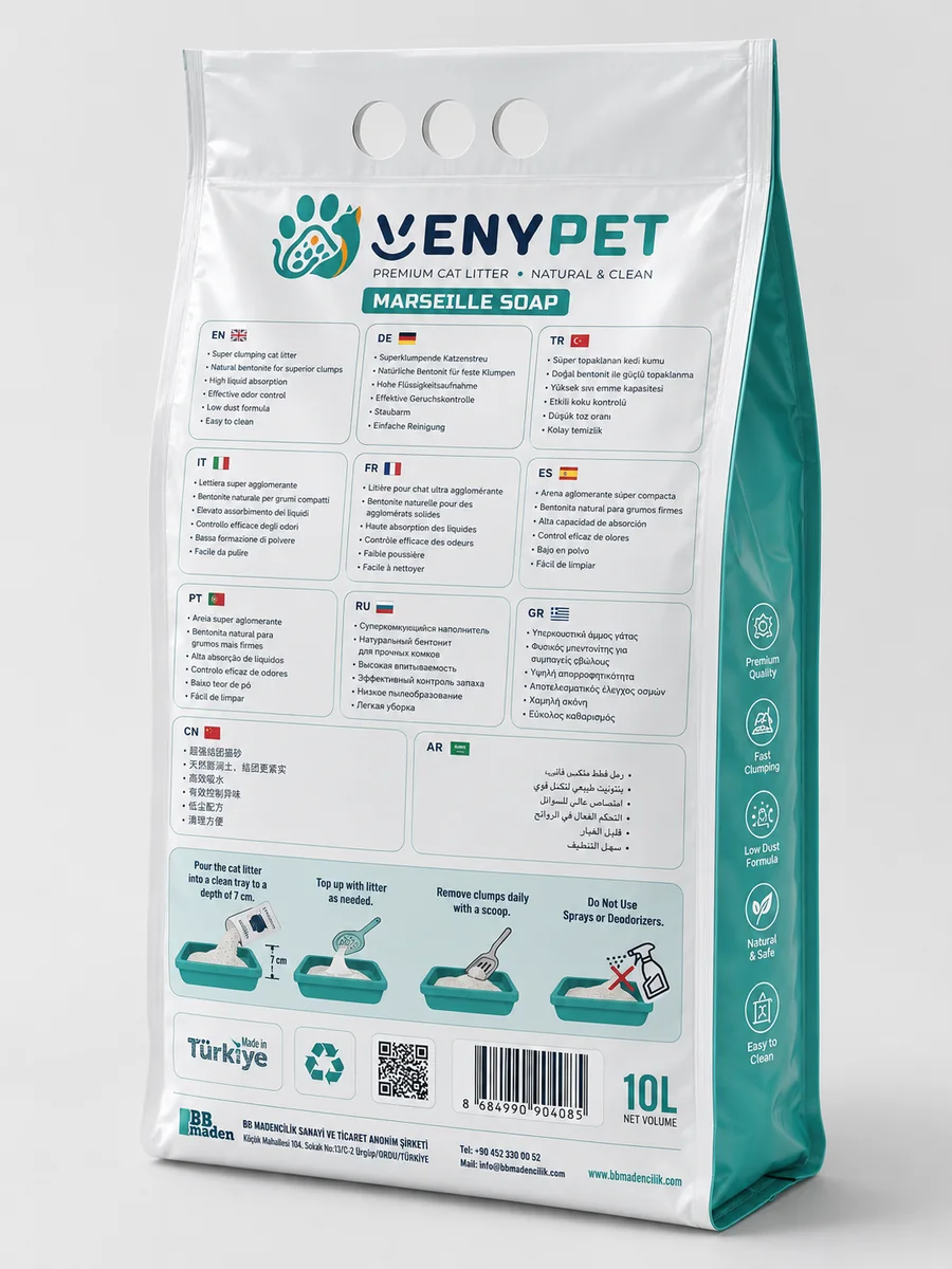 Marseille Soap cat litter multilingual back panel