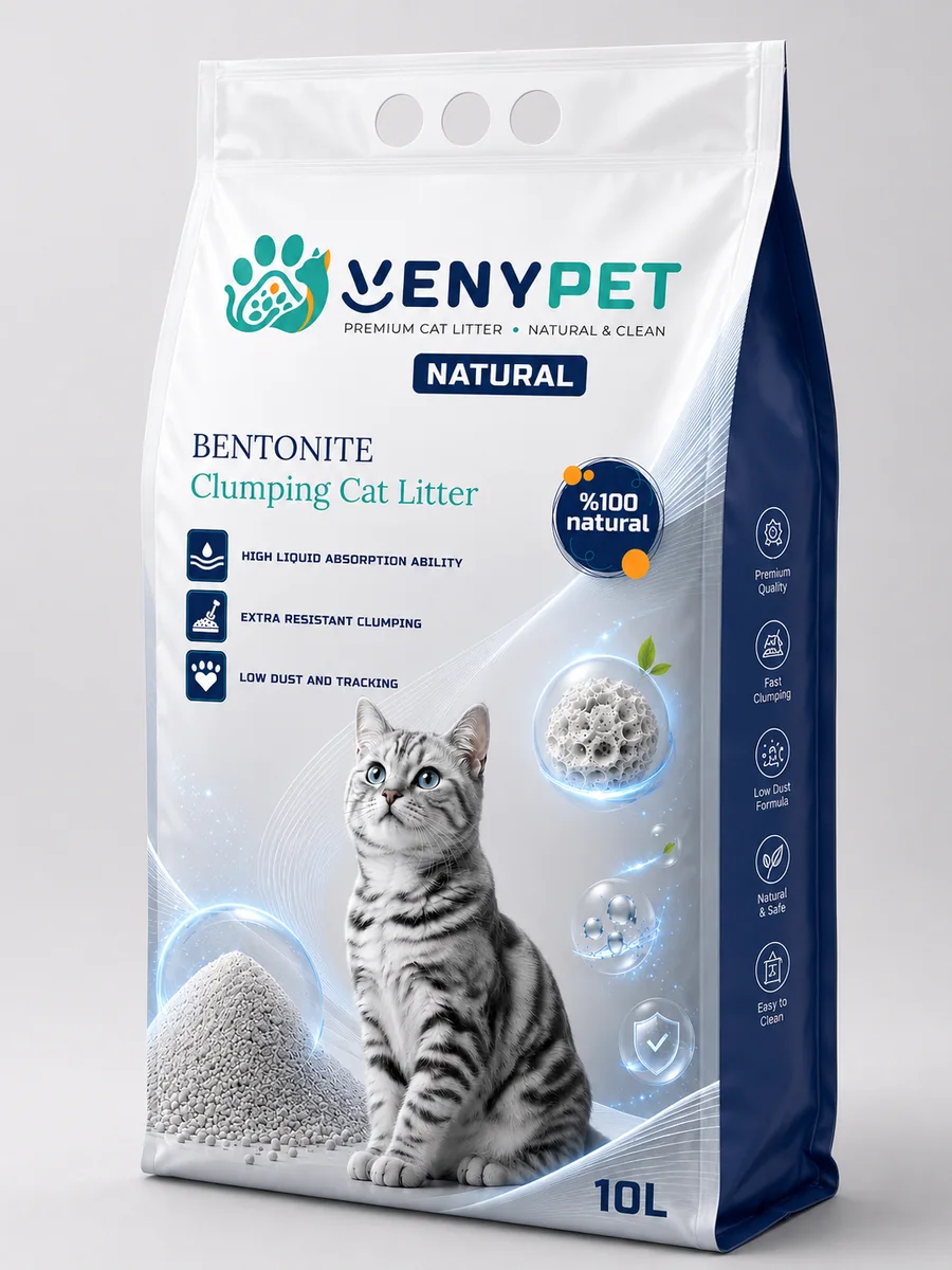 VENYPET Natural bentonite clumping cat litter front bag